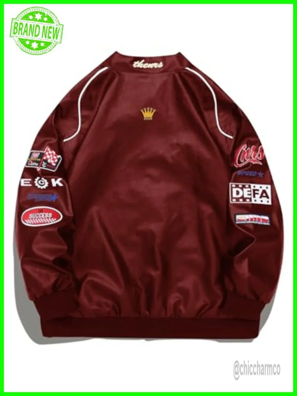 Faux Leather Oversized Motocross Racing Varsity Bomber Jacket Vintage Streetwear